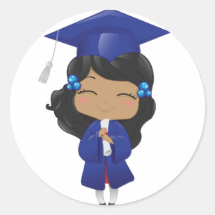 Sticker Rond Graduation fille en bleu