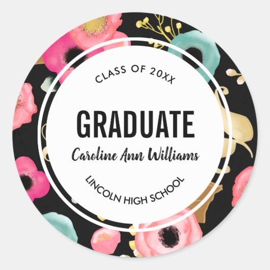 Sticker Rond Graduation Florale Moderne (Devant)