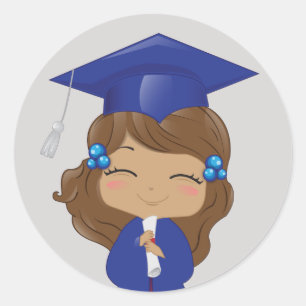 Sticker Rond Graduation Girl in Blue