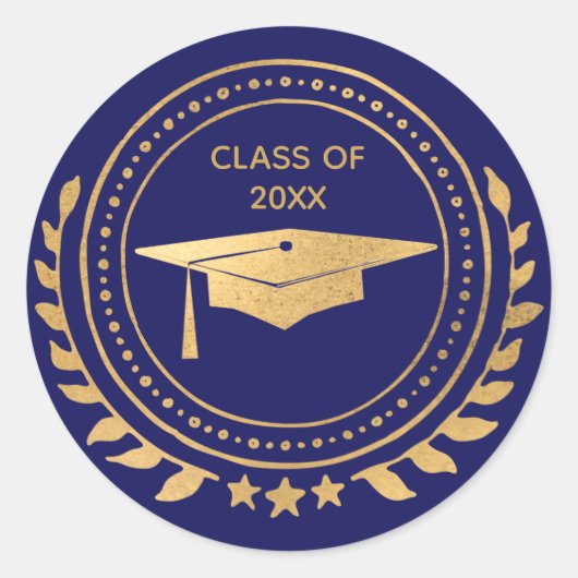 Sticker Rond Graduation Gold Blue Elegant Classe de (Devant)