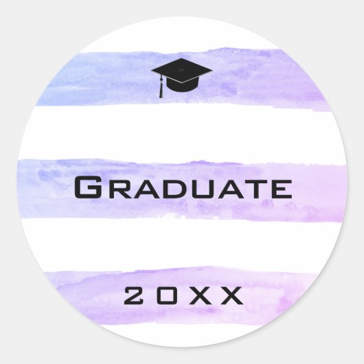 Sticker Rond Graduation Grad Casquette d'aquarelle violet rayé  (Devant)