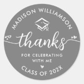 Sticker Rond Graduation Gris Merci moderne Coeurs de script Cas (Devant)