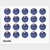 Sticker Rond Graduation Hat Faux Gold Foil Merci Navy Blue (Feuille)