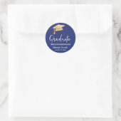 Sticker Rond Graduation Hat Faux Gold Foil Merci Navy Blue (Sac)