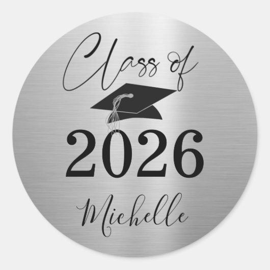 Sticker Rond Graduation Metallic Silver Script Class of (Devant)