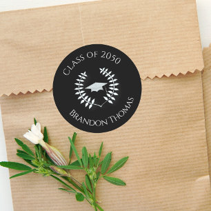 Sticker Rond Graduation Modern Classic Laurel Basic Black