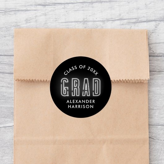 Sticker Rond Graduation moderne en néon blanc