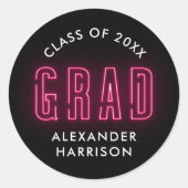 Sticker Rond Graduation moderne en néon rose chaud (Devant)