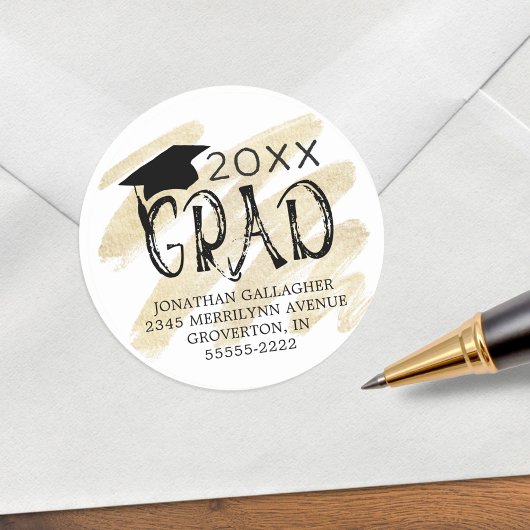 Sticker Rond Graduation Moderne GRATS GRAD Adresse de retour