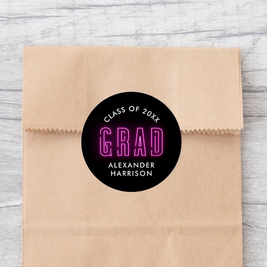 Sticker Rond Graduation moderne Magenta Neon