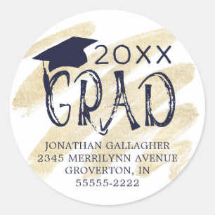 Sticker Rond Graduation moderne Marine Blue Grad Adresse de ret