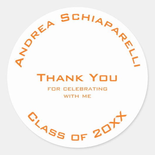 Sticker Rond Graduation Moderne Simple Orange Merci personnalis (Devant)