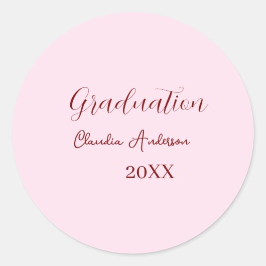 Sticker Rond Graduation name class of 20XX mauve calligraphy co (Devant)