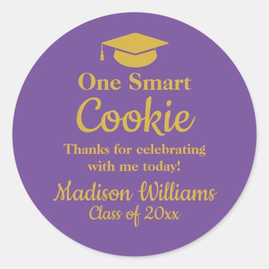 Sticker Rond Graduation One Smart Cookie To go Grad Treat Favor (Devant)