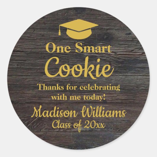 Sticker Rond Graduation One Smart Cookie To go Grad Treat Favor (Devant)