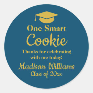 Sticker Rond Graduation One Smart Cookie To go Grad Treat Favor