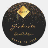 Sticker Rond Graduation party 2023 diplômé noir casquette or (Devant)