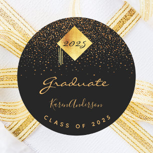 Sticker Rond Graduation party 2023 diplômé noir casquette or