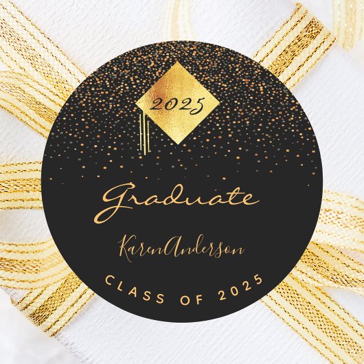 Sticker Rond Graduation party 2023 diplômé noir casquette or