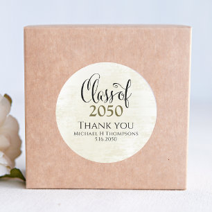 Sticker Rond Graduation Party Elegant Gold Black Modern Script