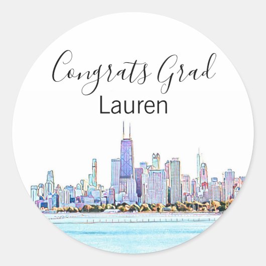 Sticker Rond Graduation personnalisée de Chicago Skyline (Devant)