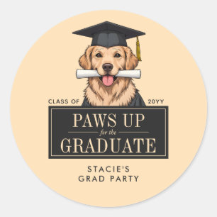 Sticker Rond Graduation personnalisée mignon Golden Retriever C