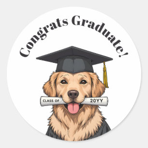 Sticker Rond Graduation personnalisée mignon Golden Retriever C