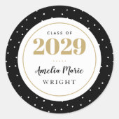 Sticker Rond Graduation personnalisée Noir et Or Classy (Devant)