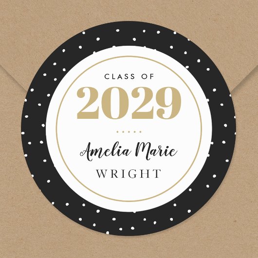 Sticker Rond Graduation personnalisée Noir et Or Classy