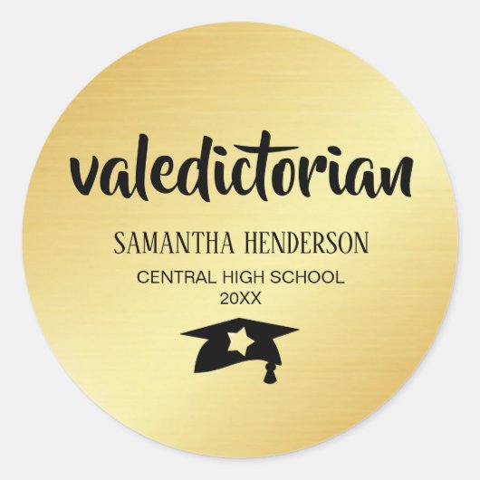 Sticker Rond Graduation personnalisée Valedictorian Gold (Devant)