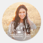 Sticker Rond Graduation Photo & Elegant White Script Thank You (Devant)