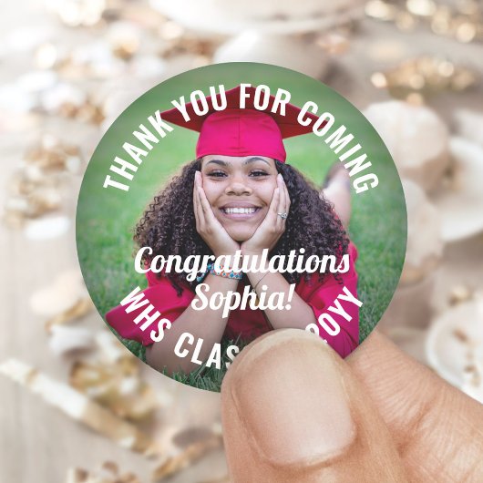 Sticker Rond Graduation Photo Overlay Félicitations Moderne
