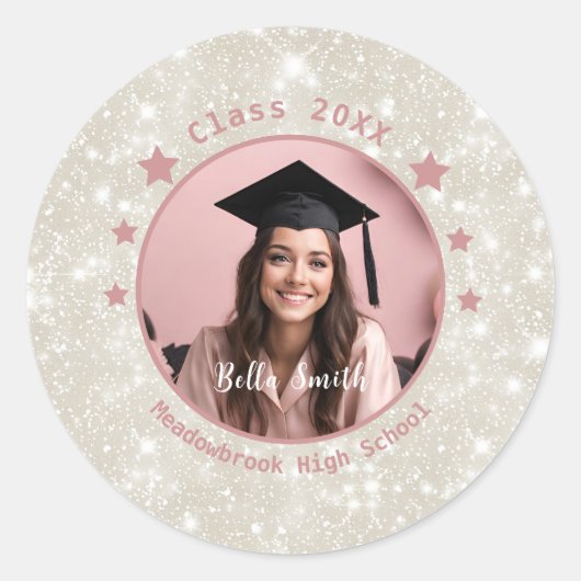 Sticker Rond Graduation photo Parties scintillant moderne (Devant)