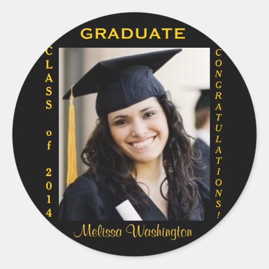 Sticker Rond Graduation Photo personnalisée Gold Round (Devant)