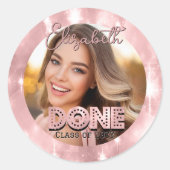 Sticker Rond Graduation Photo Pink Sparkles Classe Année FIN (Devant)