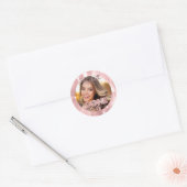 Sticker Rond Graduation Photo Pink Sparkles Classe Année FIN (Enveloppe)