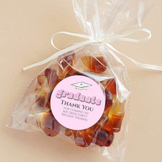 Sticker Rond Graduation Pink Graduate Retro Typographie Simple