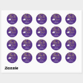 Sticker Rond Graduation Purple Gold Confetti Script MERCI (Feuille)