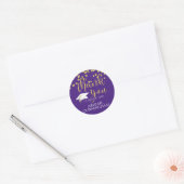 Sticker Rond Graduation Purple Gold Confetti Script MERCI (Enveloppe)