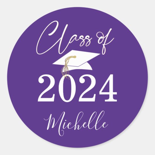 Sticker Rond Graduation Purple Script Classe de 2024 (Devant)