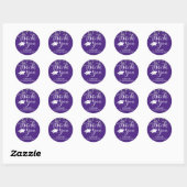 Sticker Rond Graduation Purple Silver Confetti Script MERCI (Feuille)