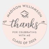 Sticker Rond Graduation rose pâle Merci moderne Casquette de sc (Devant)