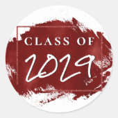 Sticker Rond Graduation rouge | Moderne Brushstroke Grad Party (Devant)