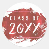 Sticker Rond Graduation rouge | Moderne Brushstroke Grad Party (Devant)