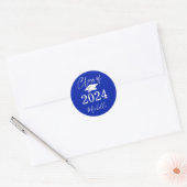 Sticker Rond Graduation Royal Blue Script Classe Année (Enveloppe)