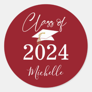 Sticker Rond Graduation Script Classe de 2024 Rouge Blanc