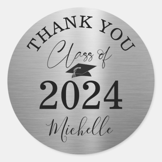Sticker Rond Graduation Silver Script Classe de MERCI 2024 (Devant)
