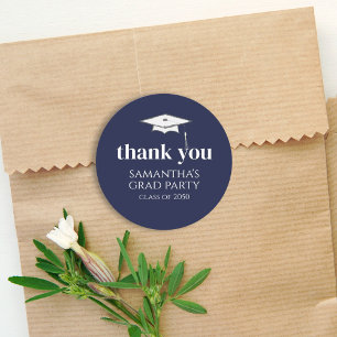 Sticker Rond Graduation Simple Merci Minimaliste Marine Bleu