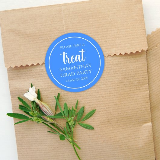 Sticker Rond Graduation Simple Minimaliste Azure Blue Treat
