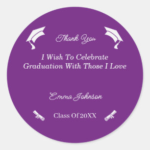 Sticker Rond Graduation Simple, Violet Et Blanc Customisé